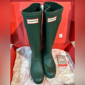 Hunter boots. With fleece boot socks.